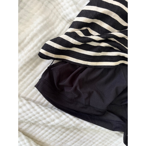 Women's LOFT Petite Striped Ruched Sheath Dress MP Black White - Picture 8 of 9